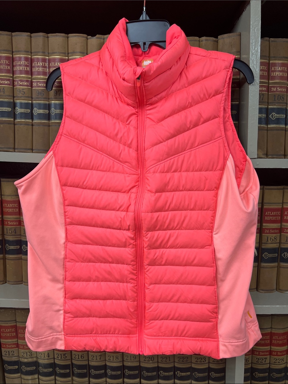 Lucy Coral Quilted Sleeveless Puffer Vest with Pink Side Panels